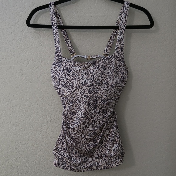 Athleta Aqualuxe Batik Floral Tankini Swim Top Bra-Sized Pool Resort Swimsuit - Picture 2 of 8